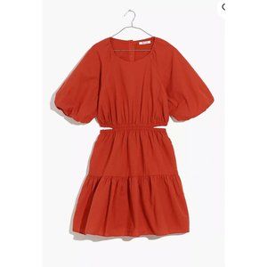 Madewell $128 Seersucker Puff Sleeve Cutout Mini Dress Fresh Chili Size XS NF870